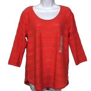 Anthropologie Brand Coral Sheer Stripe Sweater Sz. L 100% Cotton NWT
